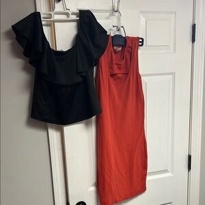 B. BOGO FREE. Black Ruffle Top and Red Sleeveless Dress